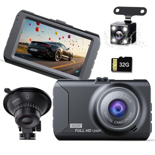 ドライブレコーダー 超小型ドラレコ!3インチ1296P極高清 32G付き 175度広角 前後双録 HDR/WDR画像補正 ドライブレコーダー 前後カメラ.事故対策必備 (LTD)